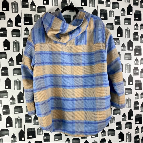 Wild Fable | Blue Cream Button Up Hooded Shacket - Picture 5 of 5